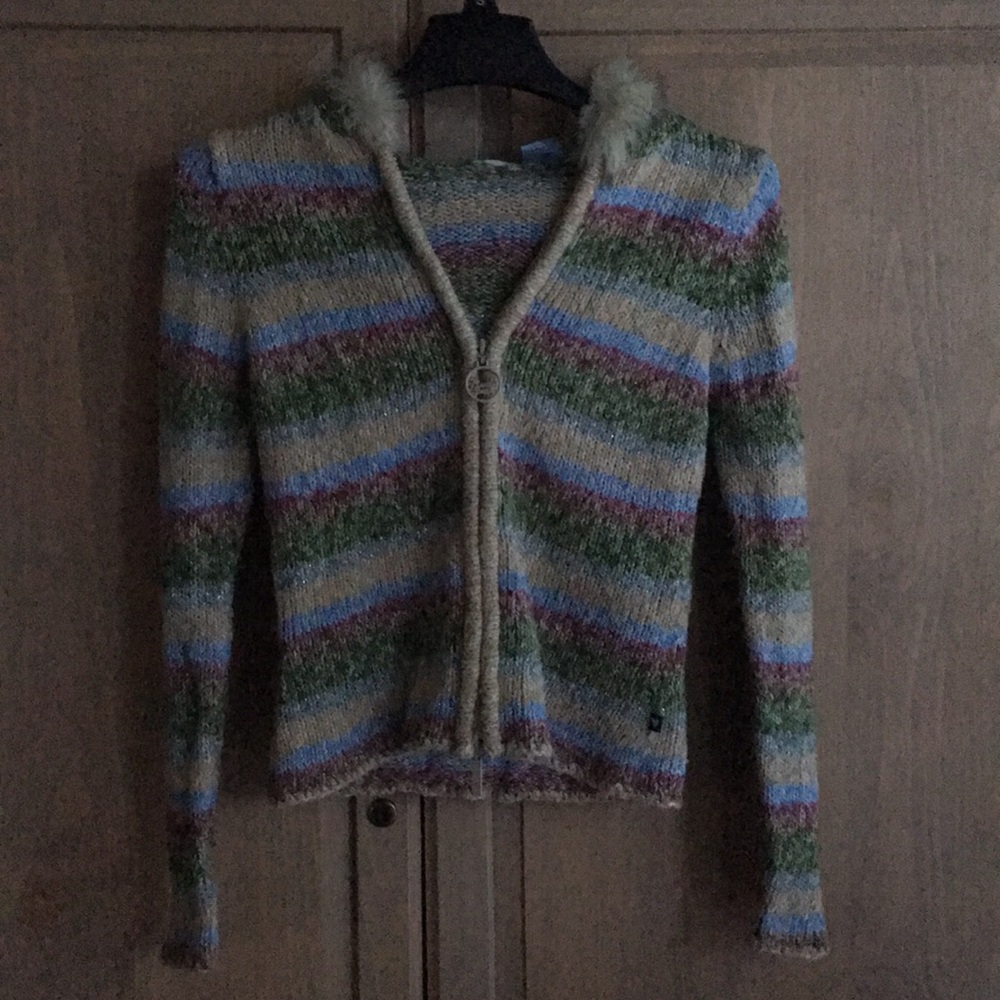 Sweater Jacket w/ Faux Fur Hoodie